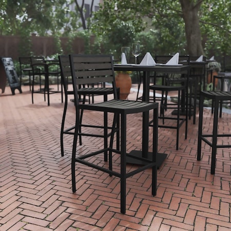 Flash Furniture All-Weather Patio Bar Stool with Gray Wash Slats XU-DG-HW6036B-GY-GG